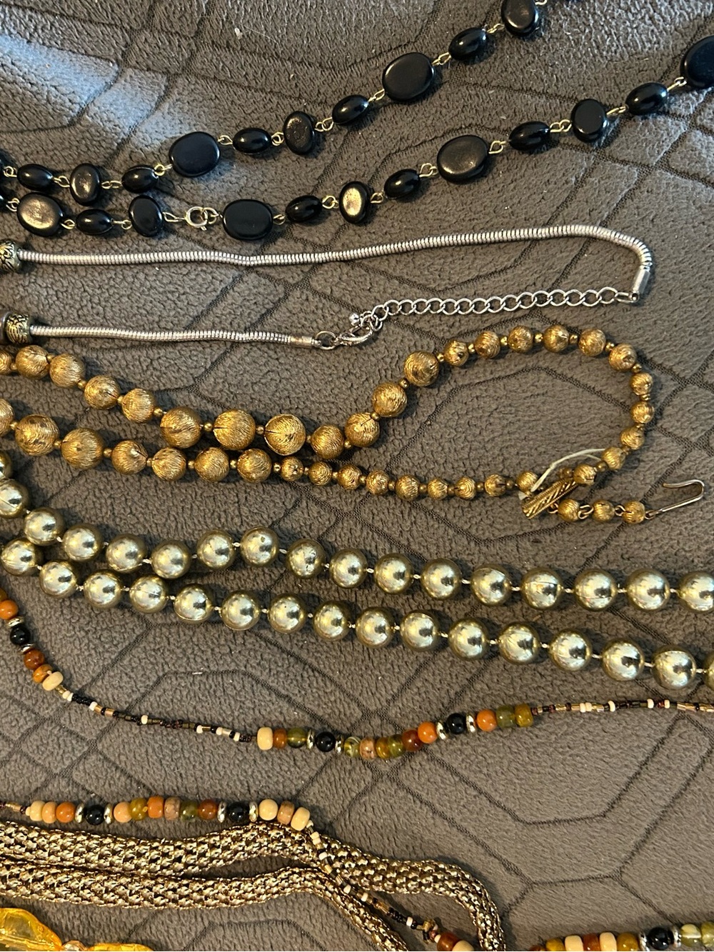 Gold-Tone and Amber Beaded Women's Necklace Lot - Picture 4 of 4